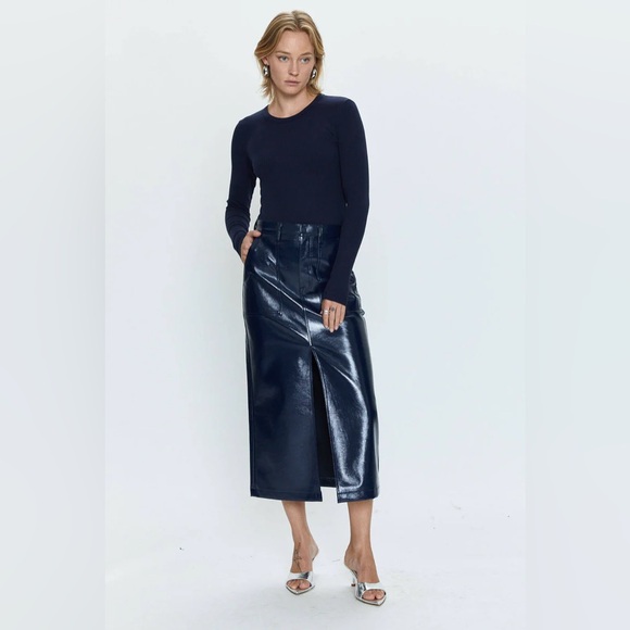 Pistola Alice Utility Midi‎ Skirt in Navy Vinyl Size 29